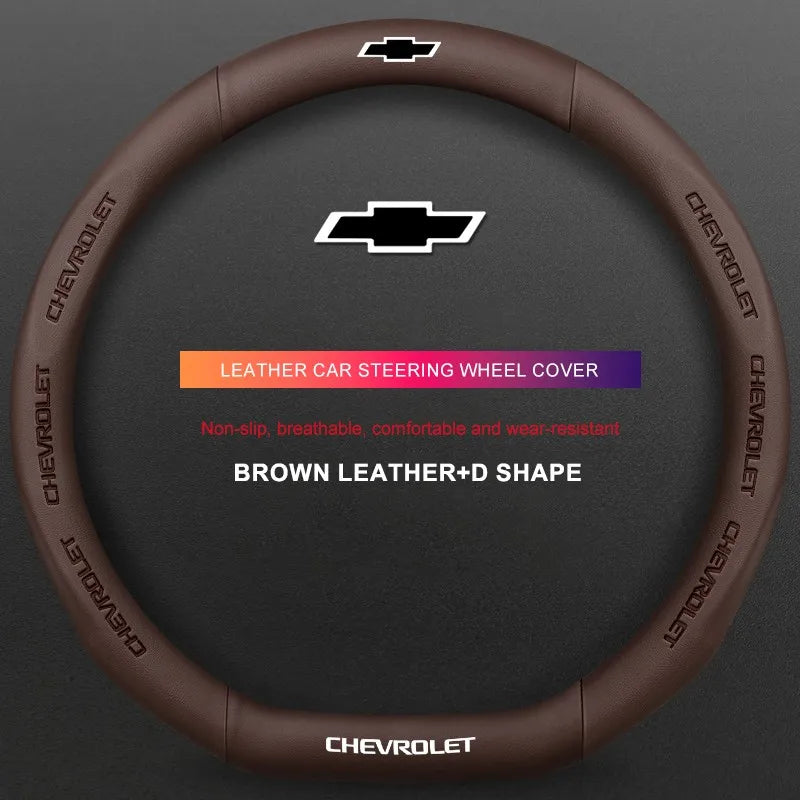 3D Embossed Genuine Leather Steering Wheel Cover For Chevrolet