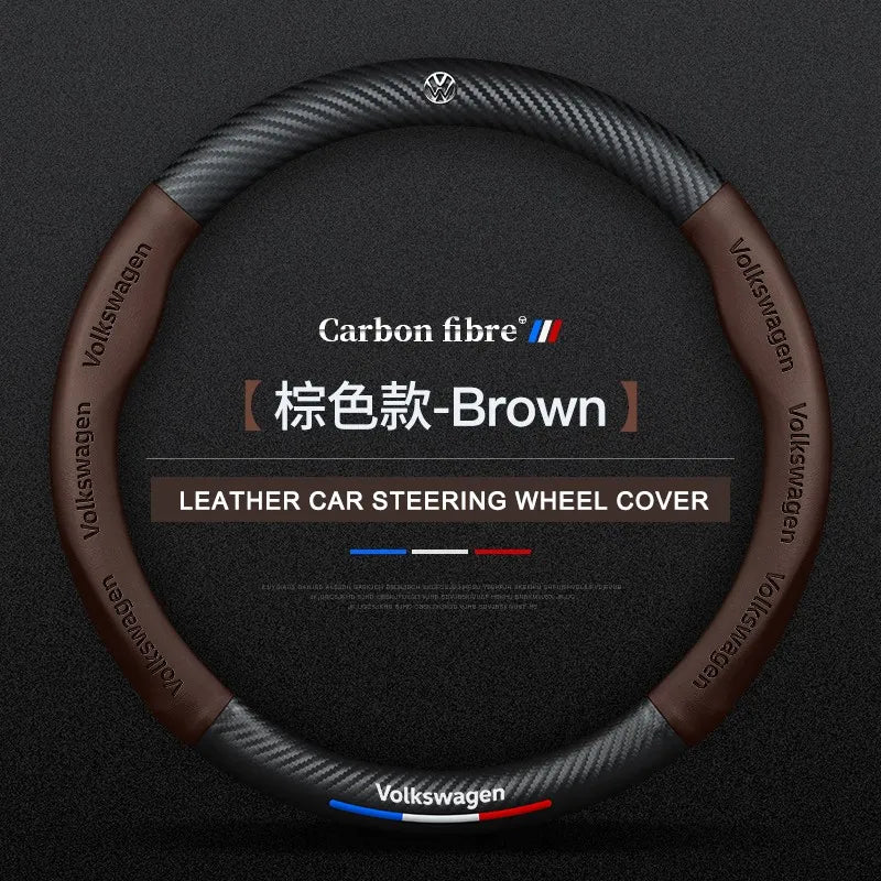 Carbon fiber genuine leather car steering wheel cover for Volkswagen