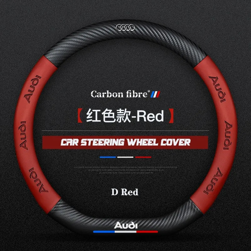 Carbon fiber genuine leather car steering wheel cover for Audi