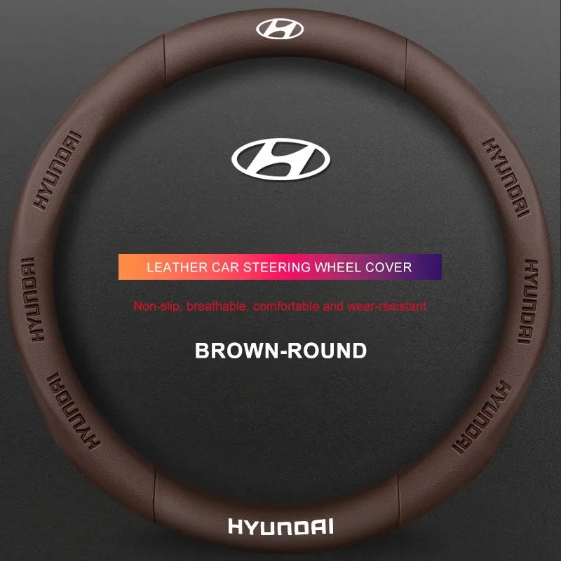 3D Embossed Genuine Leather Steering Wheel Cover For Hyundai