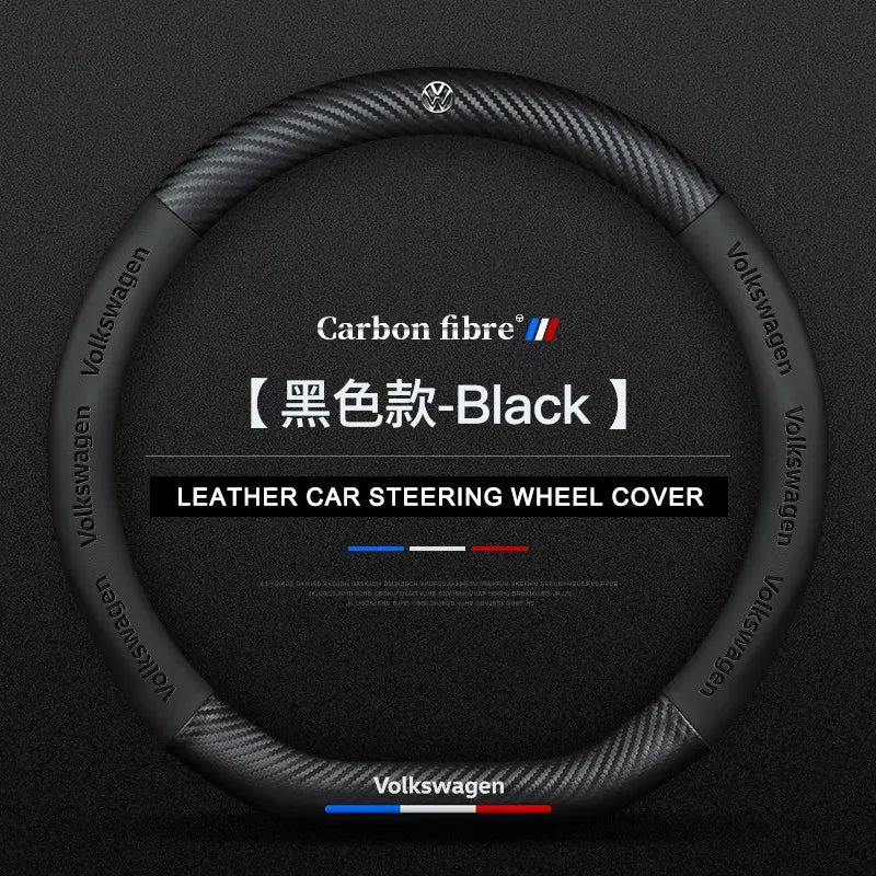 Carbon fiber genuine leather car steering wheel cover for Volkswagen