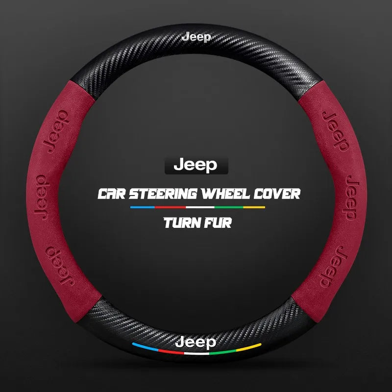 Car steering wheel cover in carbon fiber suede style suitable for Jeep