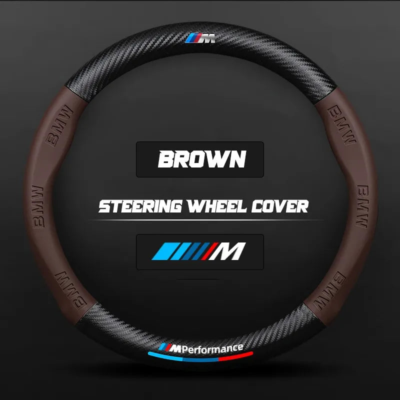 Carbon fiber genuine leather car steering wheel cover for BMW M Performance