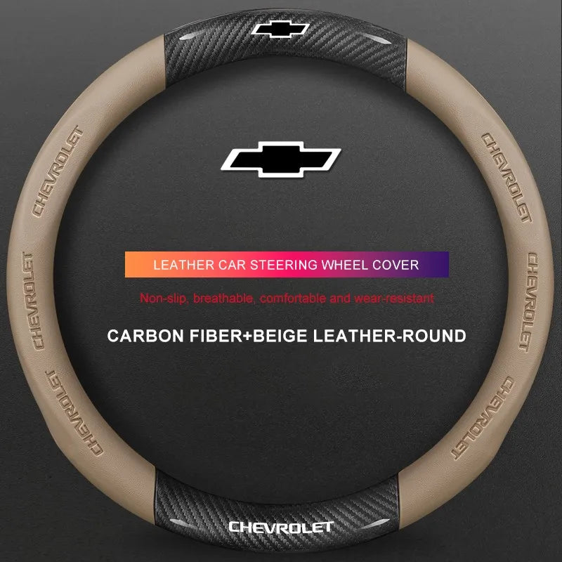 3D Embossed Genuine Leather Steering Wheel Cover For Chevrolet