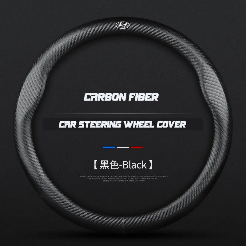 Carbon fiber genuine leather car steering wheel cover for Hyundai