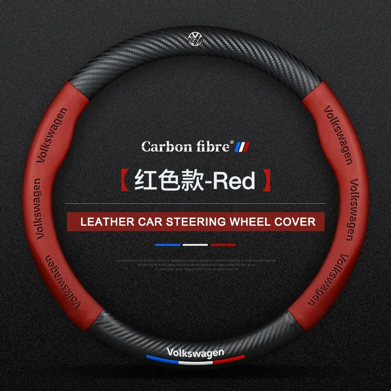 Carbon fiber genuine leather car steering wheel cover for Volkswagen