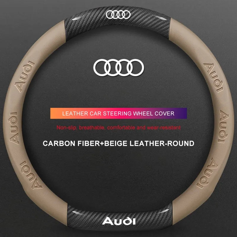 3D Embossed Genuine Leather Steering Wheel Cover For Audi