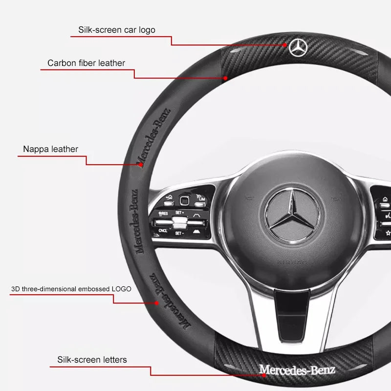 3D Embossed Genuine Leather Steering Wheel Cover for Mercedes-Benz
