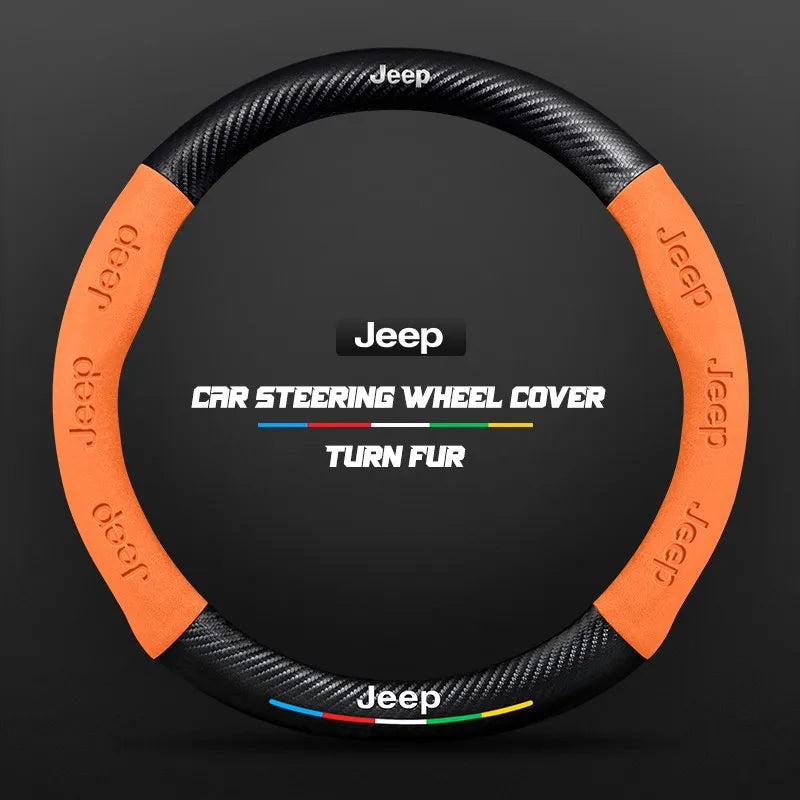 Car steering wheel cover in carbon fiber suede style suitable for Jeep
