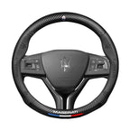 Carbon fiber genuine leather car steering wheel cover for Maserati