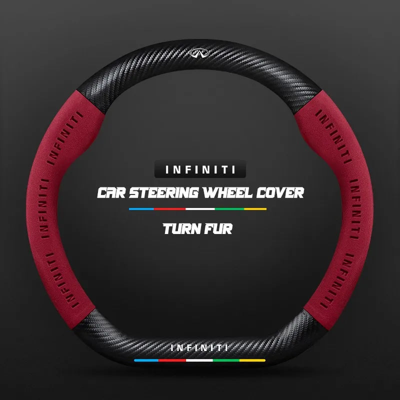 Car steering wheel cover in carbon fiber suede style suitable for Infiniti