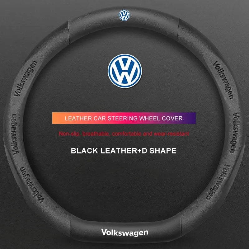 3D Embossed Genuine Leather Steering Wheel Cover For Volkswagen