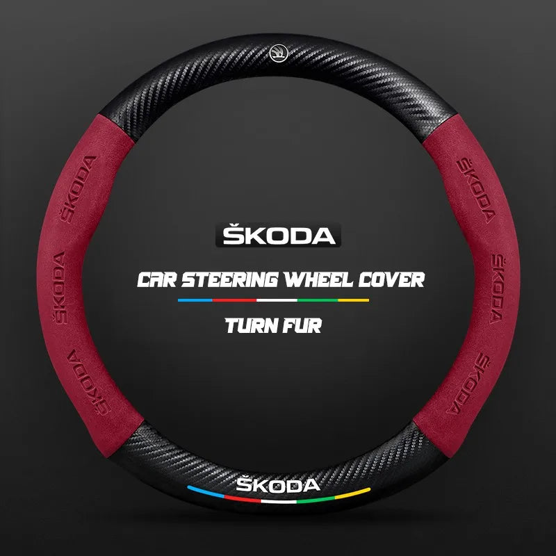Car steering wheel cover in carbon fiber suede style suitable for Skoda