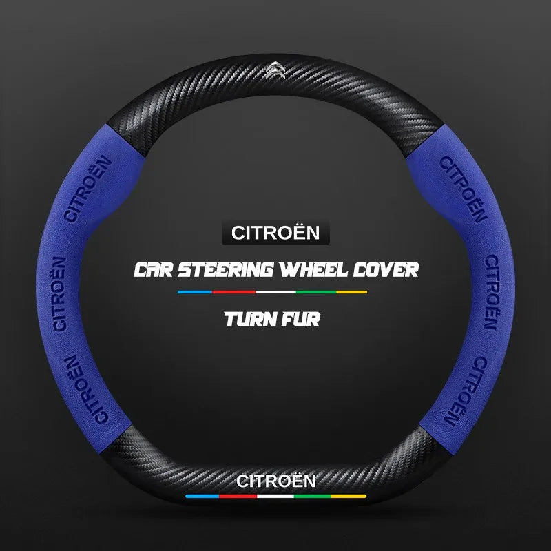 Car steering wheel cover in carbon fiber suede style suitable for Citroen