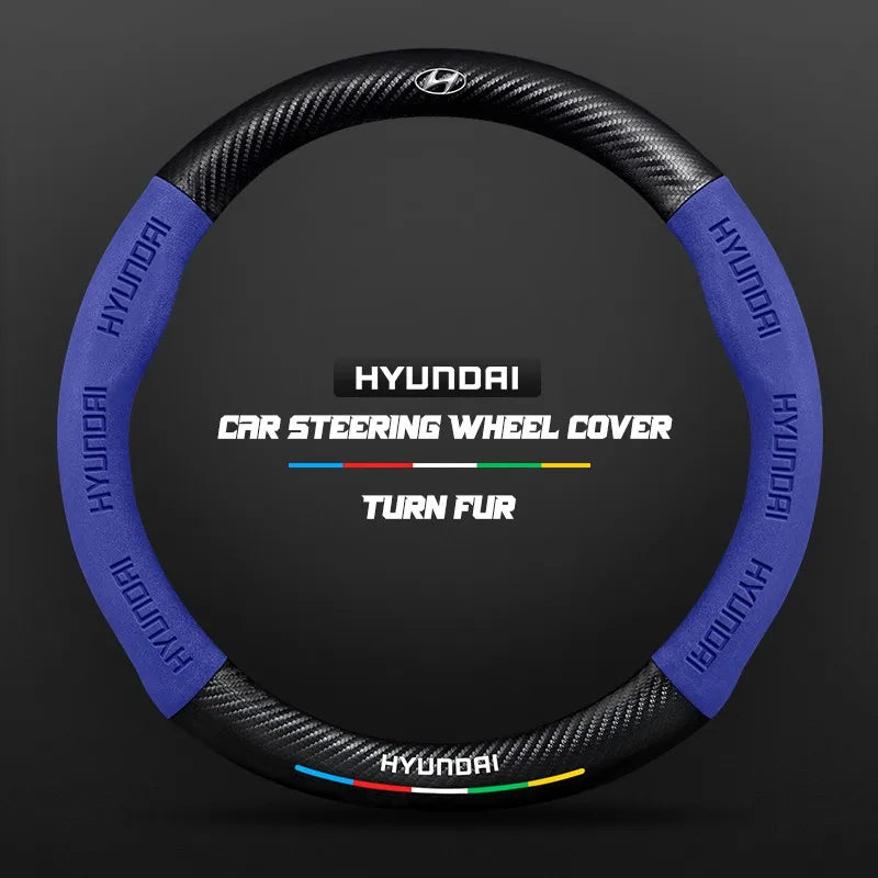 Car steering wheel cover in carbon fiber suede style suitable for Hyundai