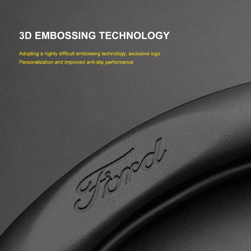 3D Embossed Genuine Leather Steering Wheel Cover For Ford