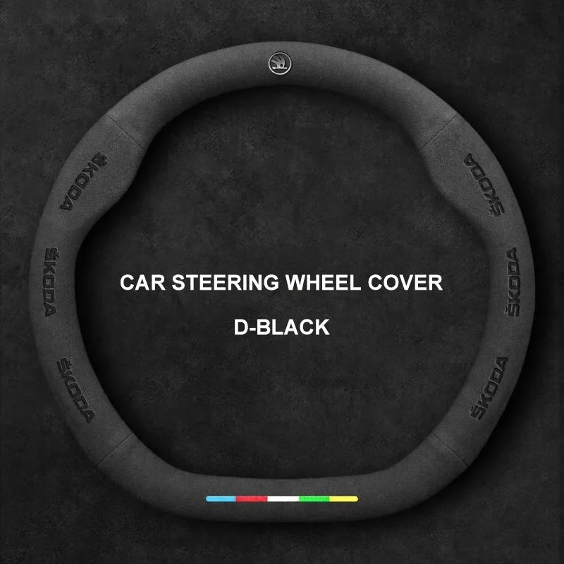 Alcantara Suede 3D Embossed Steering Wheel Cover For Skoda