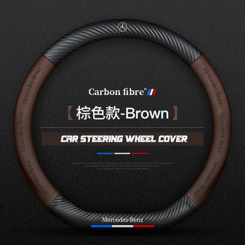 Carbon fiber genuine leather car steering wheel cover for Mercedes-Benz
