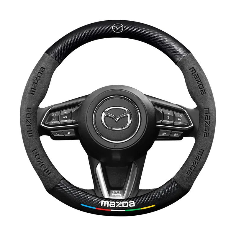 Car steering wheel cover in carbon fiber suede style suitable for Mazda