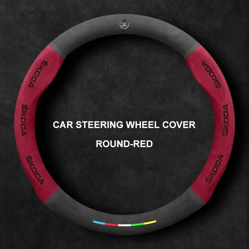 Alcantara Suede 3D Embossed Steering Wheel Cover For Skoda