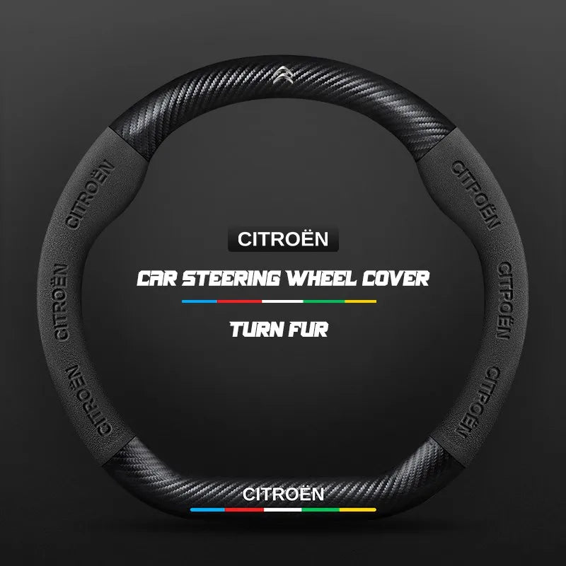 Car steering wheel cover in carbon fiber suede style suitable for Citroen