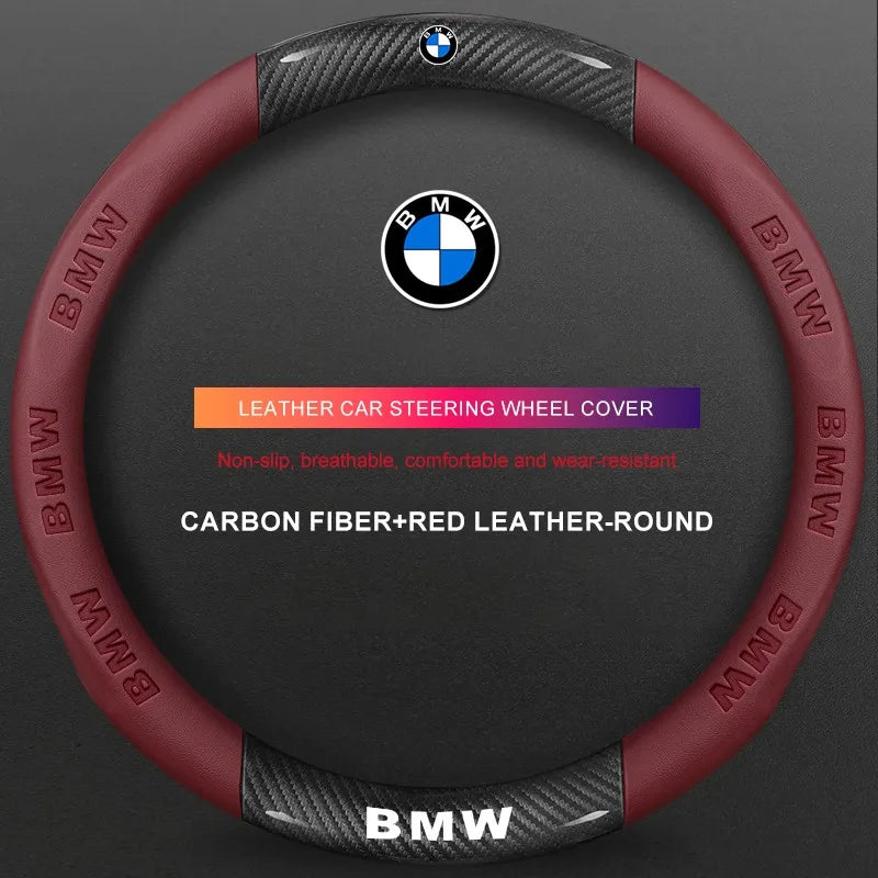 3D Embossed Genuine Leather Steering Wheel Cover For BMW