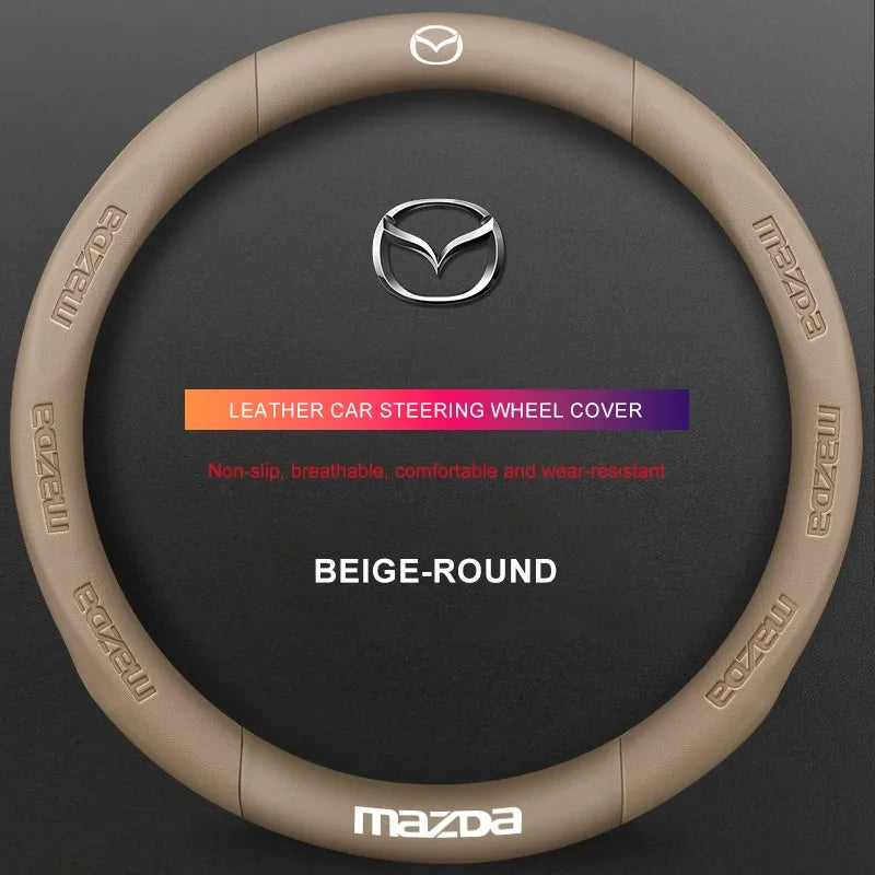 3D Embossed Genuine Leather Steering Wheel Cover For Mazda