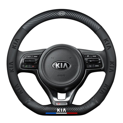 KIA Steering Wheel Cover – Fits 37.5–38.5 cm (14.76–15.16 in), Genuine Leather, Anti-Slip