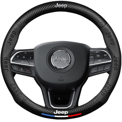 Jeep Steering Wheel Cover – Fits 37.5–38.5 cm (14.76–15.16 in), Genuine Leather, Anti-Slip