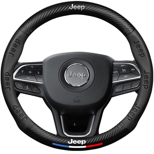Jeep Steering Wheel Cover – Fits 37.5–38.5 cm (14.76–15.16 in), Genuine Leather, Anti-Slip