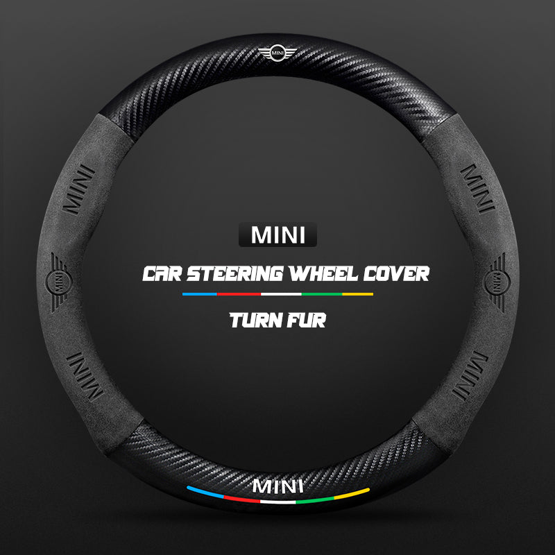 Car steering wheel cover in carbon fiber suede style suitable for BMW MINI