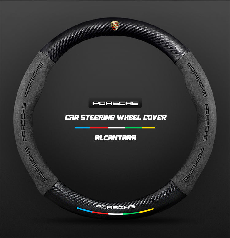 Car steering wheel cover in carbon fiber suede style suitable for Porsche