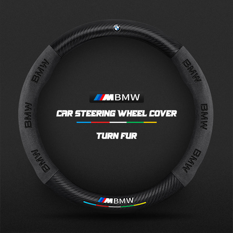 Car steering wheel cover in carbon fiber suede style suitable for BMW