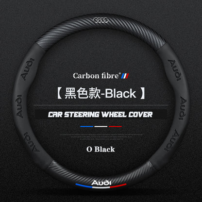 Audi Steering Wheel Cover – Fits 37.5–38.5 cm (14.76–15.16 in), Genuine Leather, Anti-Slip