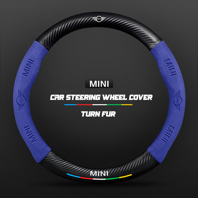 Car steering wheel cover in carbon fiber suede style suitable for BMW MINI