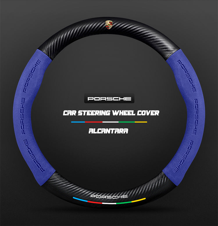 Car steering wheel cover in carbon fiber suede style suitable for Porsche