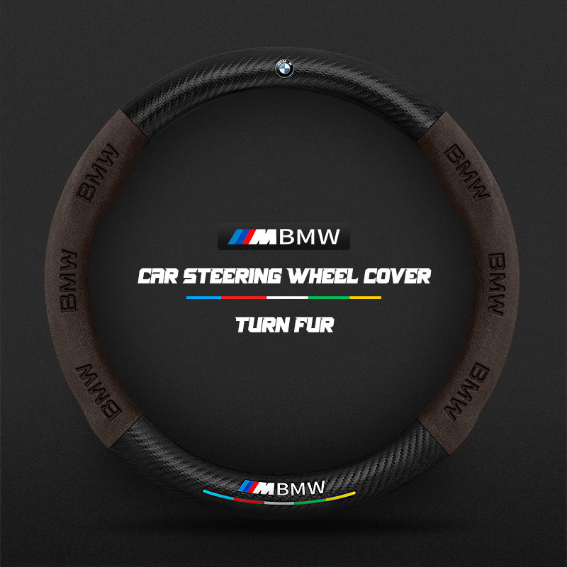 Car steering wheel cover in carbon fiber suede style suitable for BMW