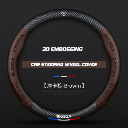 Skoda Steering Wheel Cover – Fits 37.5–38.5 cm (14.76–15.16 in), Genuine Leather, Anti-Slip