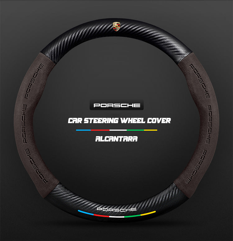 Car steering wheel cover in carbon fiber suede style suitable for Porsche