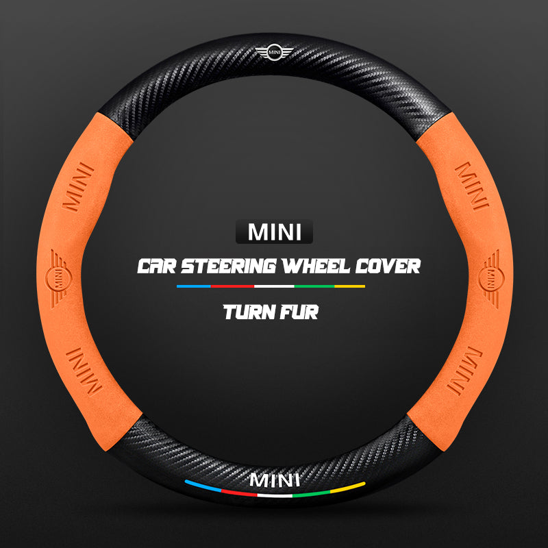Car steering wheel cover in carbon fiber suede style suitable for BMW MINI