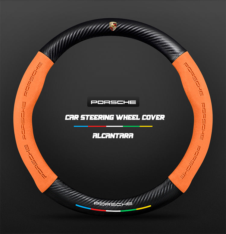 Car steering wheel cover in carbon fiber suede style suitable for Porsche