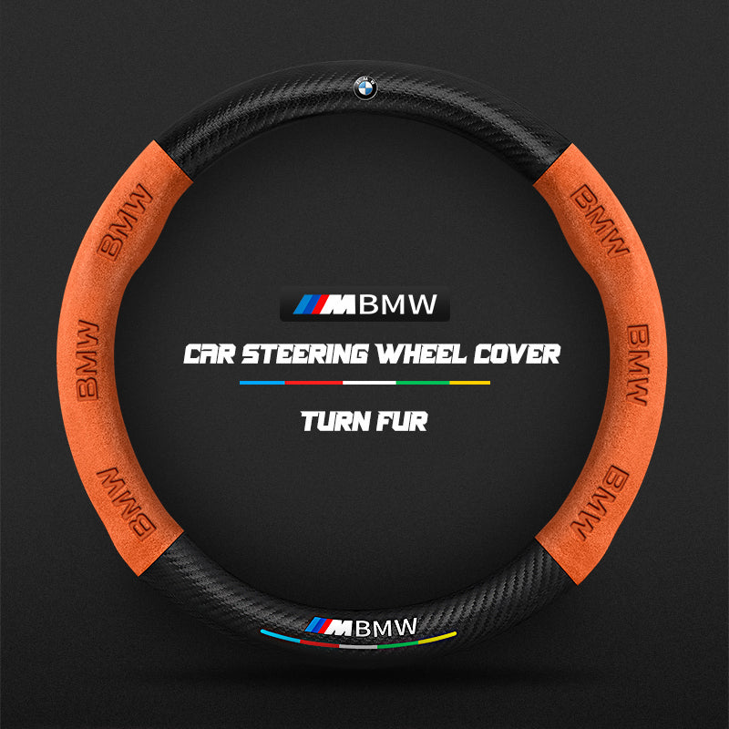 Car steering wheel cover in carbon fiber suede style suitable for BMW