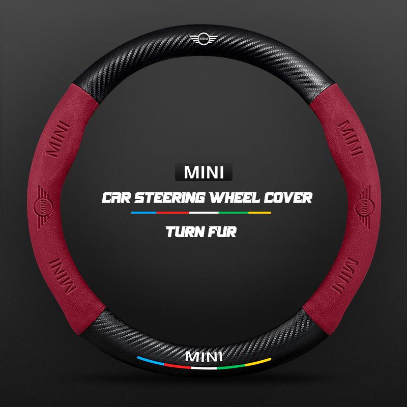 Car steering wheel cover in carbon fiber suede style suitable for BMW MINI