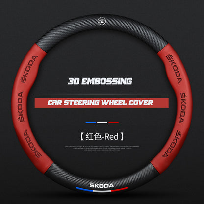 Skoda Steering Wheel Cover – Fits 37.5–38.5 cm (14.76–15.16 in), Genuine Leather, Anti-Slip