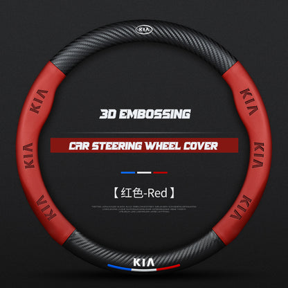 KIA Steering Wheel Cover – Fits 37.5–38.5 cm (14.76–15.16 in), Genuine Leather, Anti-Slip