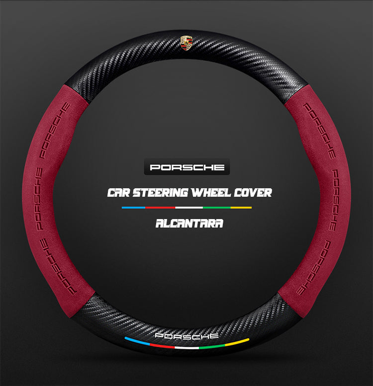 Car steering wheel cover in carbon fiber suede style suitable for Porsche