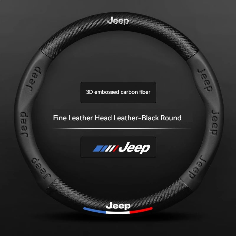 Jeep Steering Wheel Cover – Fits 37.5–38.5 cm (14.76–15.16 in), Genuine Leather, Anti-Slip