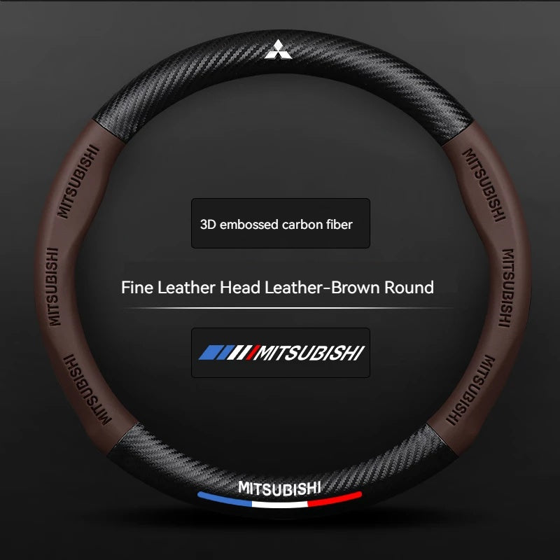 Mitsubishi Steering Wheel Cover – Fits 37.5–38.5 cm (14.76–15.16 in), Genuine Leather, Anti-Slip