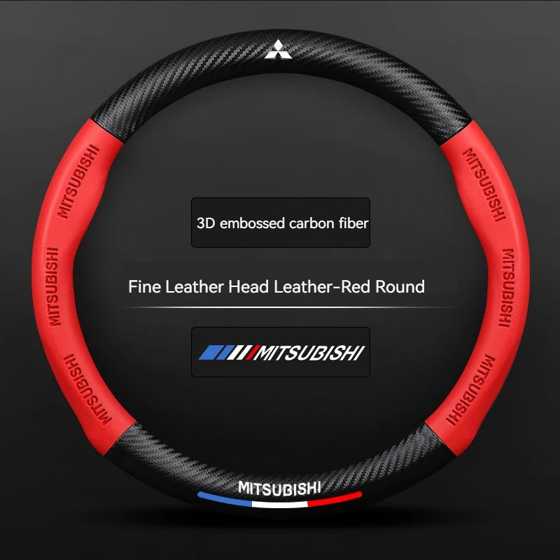 Mitsubishi Steering Wheel Cover – Fits 37.5–38.5 cm (14.76–15.16 in), Genuine Leather, Anti-Slip