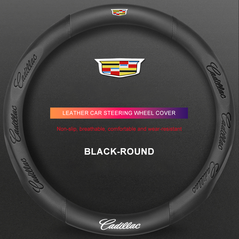 3D Embossed Genuine Leather Steering Wheel Cover For Cadillac